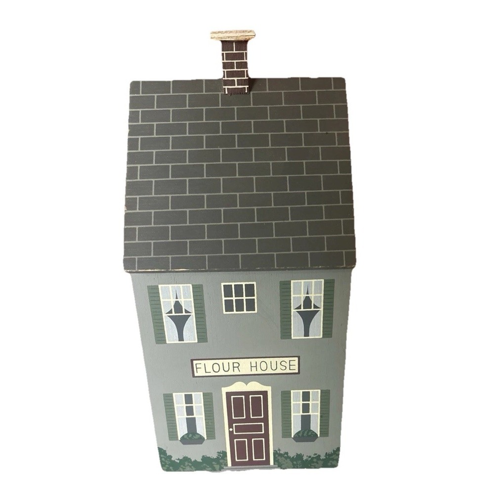 Flour House Wood Canister Farmhouse Decor with Plastic Liner 11"x5"x5"